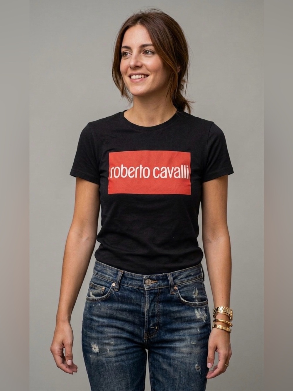 Roberto Cavalli Vintage Red‎ Box Logo black T-Shirt - Medium